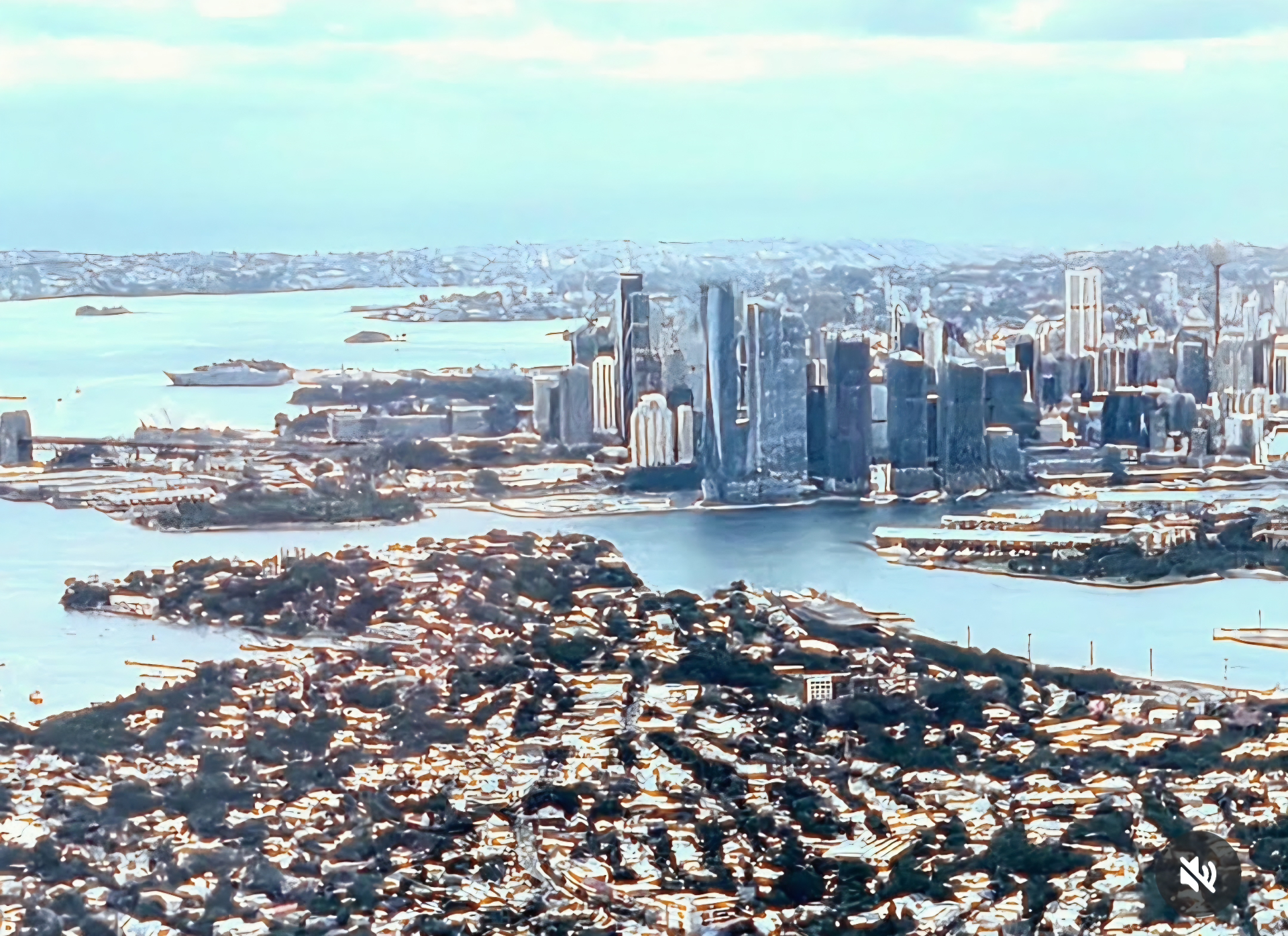 Aerial view of a coastal city and its harbour