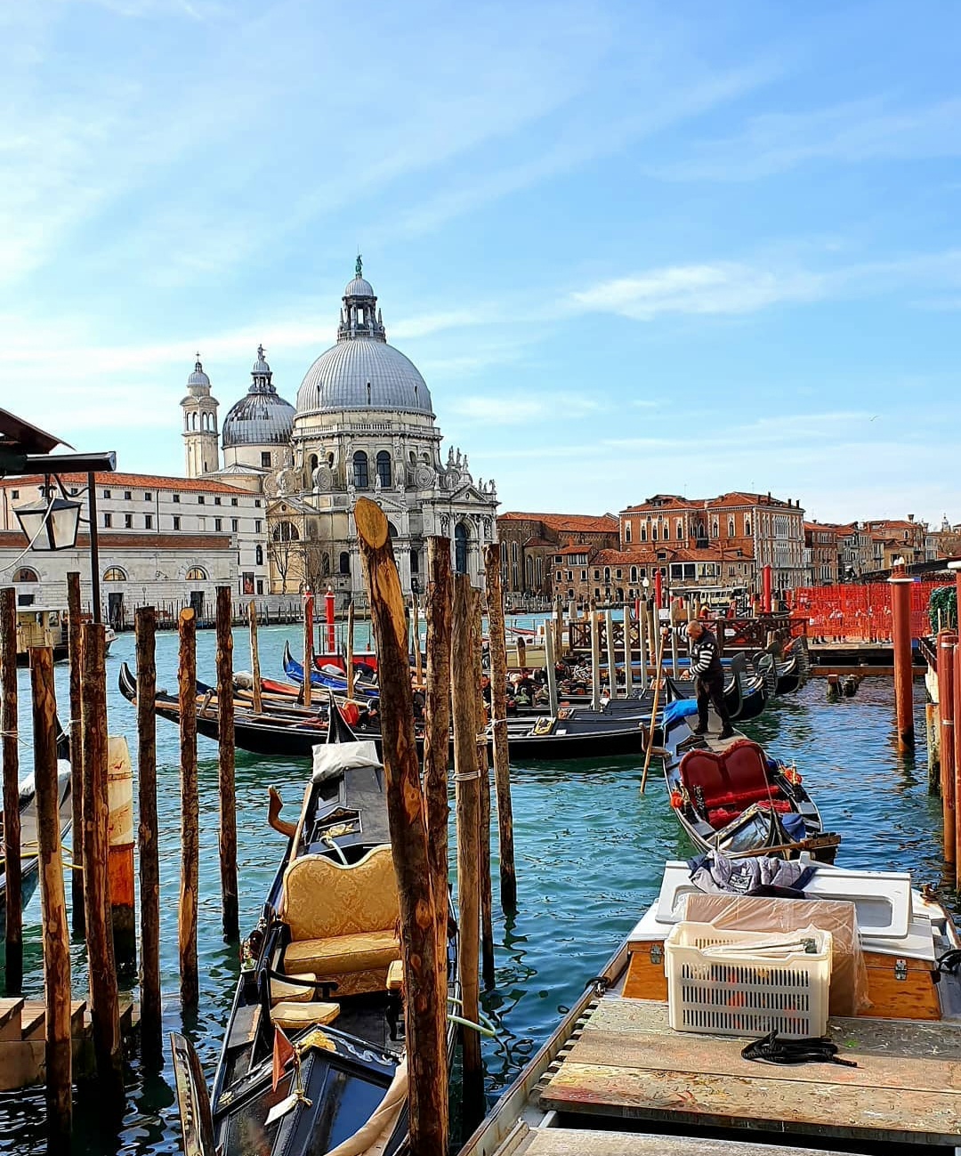 Gondolas on Venice’s Grand Canal with Santa Maria della Salute beyond